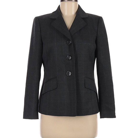 Kasper Jacket Black Gray Checkered Print Single Breast Sz 6 #561 - Picture 1 of 2